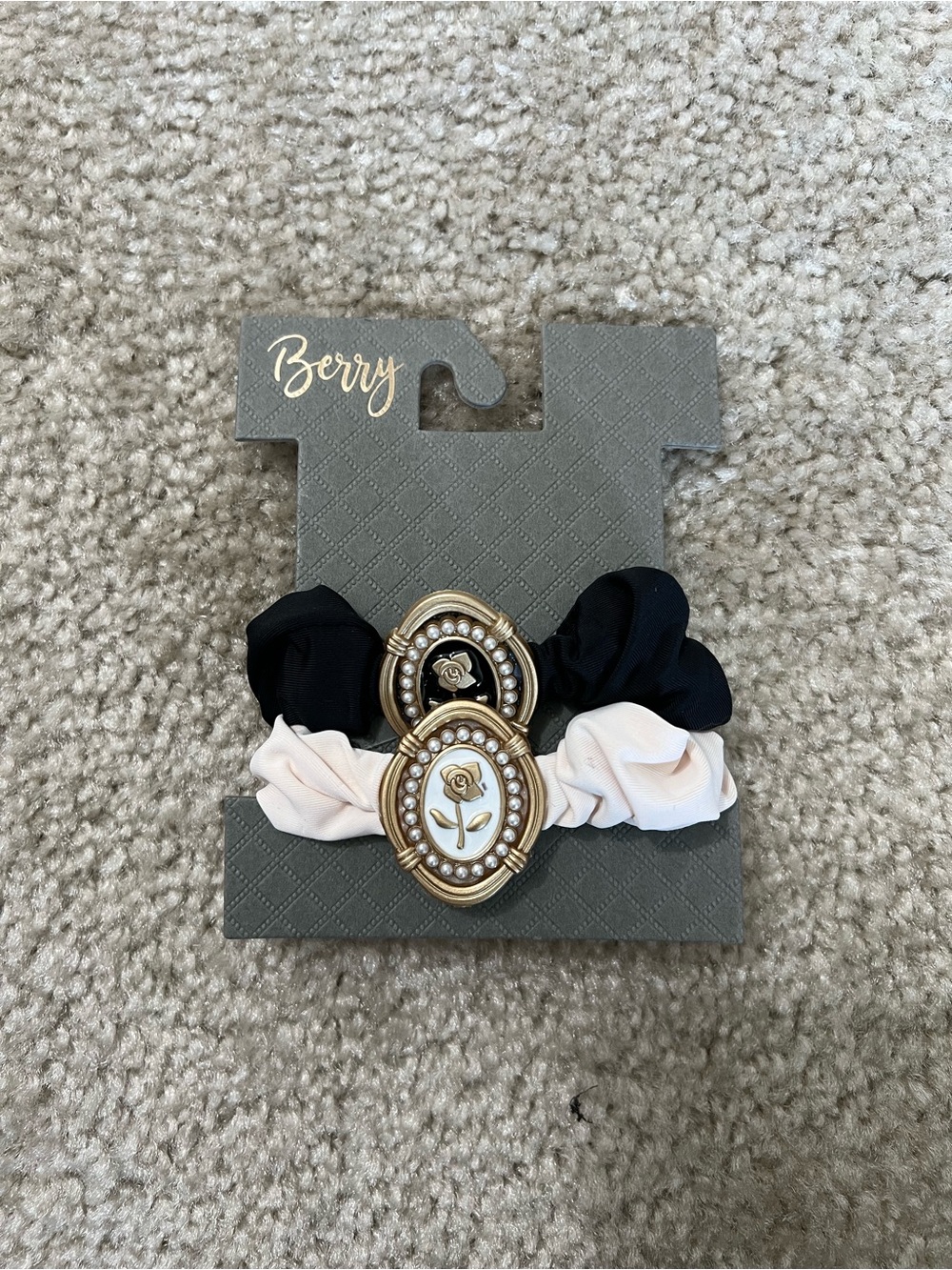 Berry 2 Pack of Black and Blush Rose Cameo Scrunchies